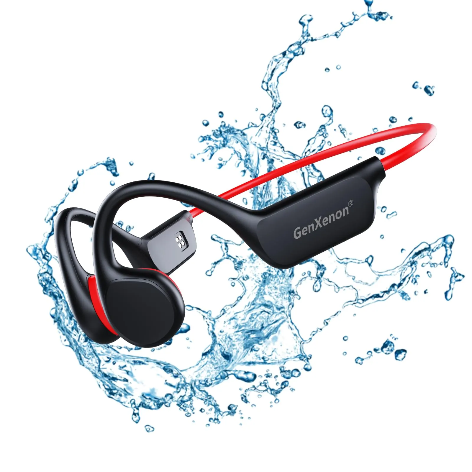 Bone Conduction Headphones Bluetooth 5.3 IPX8 Waterproof Underwater with 32G MP3 (Black-red)