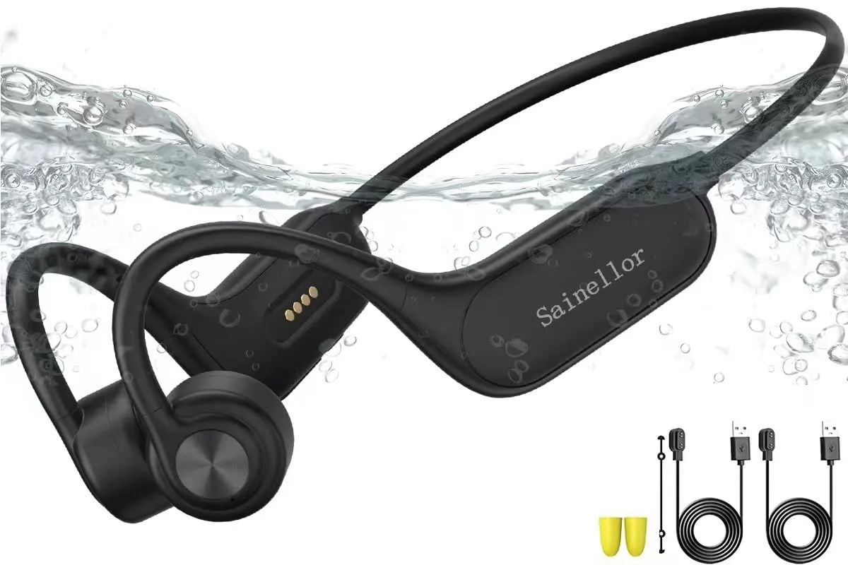 Bone Conduction Headphones, Bluetooth Open-Ear, IP68 Waterproof, Built-in Mic, Night Light, Sainellor