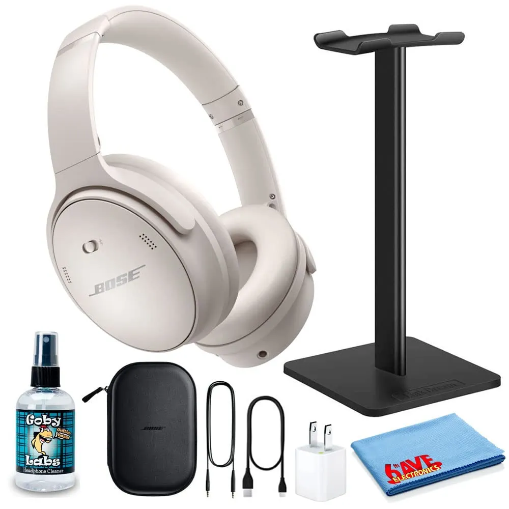 Bose QuietComfort 45 Wireless Noise-Canceling Headphones Bundle (White Smoke) with Accessories