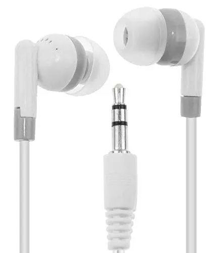 Bulk Lot of 25 White/Gray Earbuds – Lightweight, 39' Cable, 3.5mm Jack – Durable Headphones