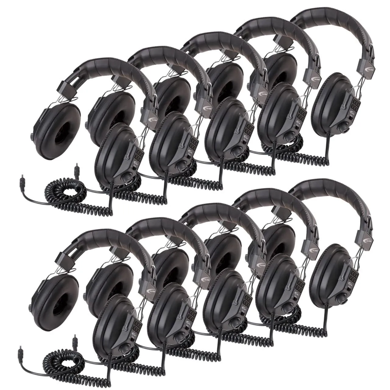 Califone 3068AV-10L Stereo/Mono Headphones 10-Pack, Black, Padded, Adjustable, Dual Volume Control