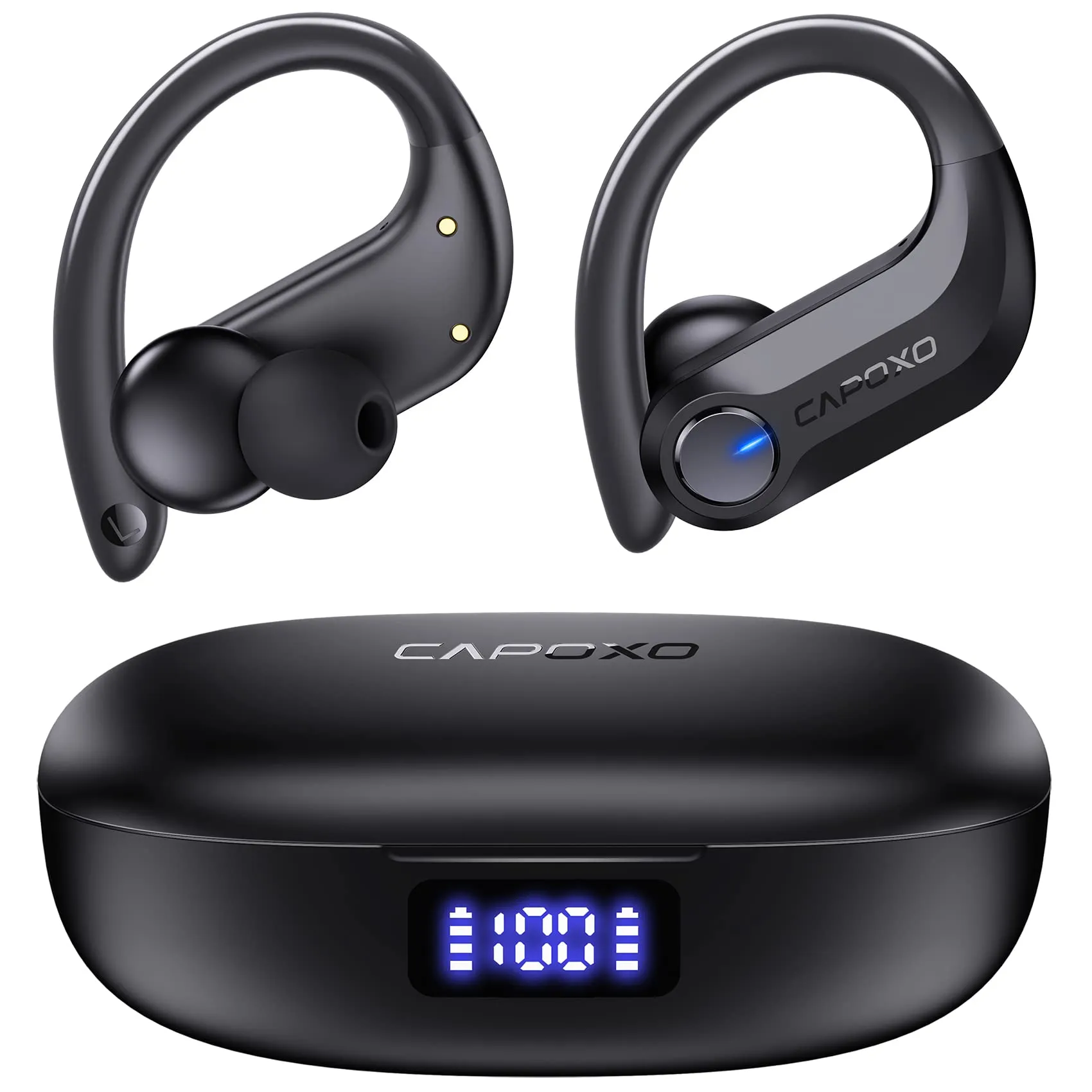 CAPOXO Bluetooth Headphones Wireless Earbuds 120Hrs Playtime IPX7 Waterproof Earhooks