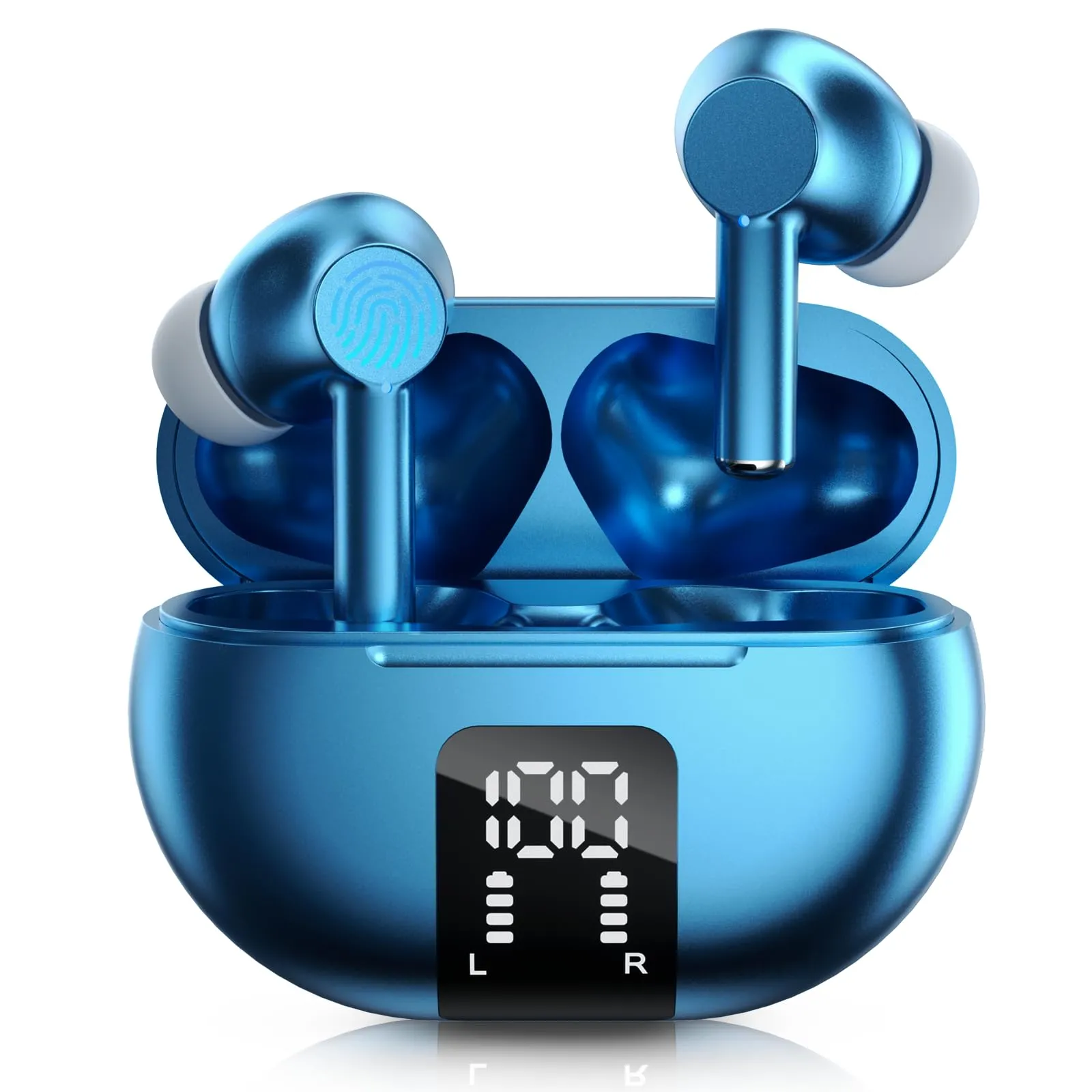 Carego Wireless Ear Buds Bluetooth 5.3, 40H Playtime, Waterproof, HiFi Sound, Microphone (Blue)