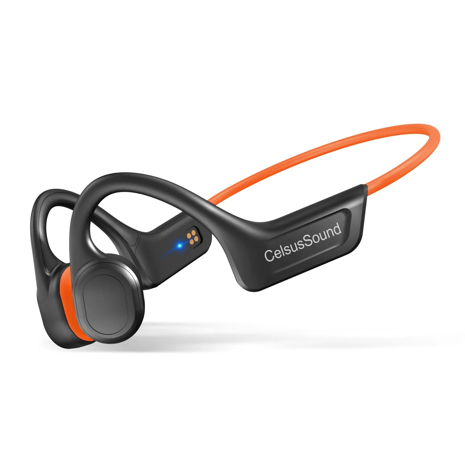 CelsusSound Bone Conduction Headphones, IPX7 Waterproof, Bluetooth 5.3, 10H Playtime, Orange