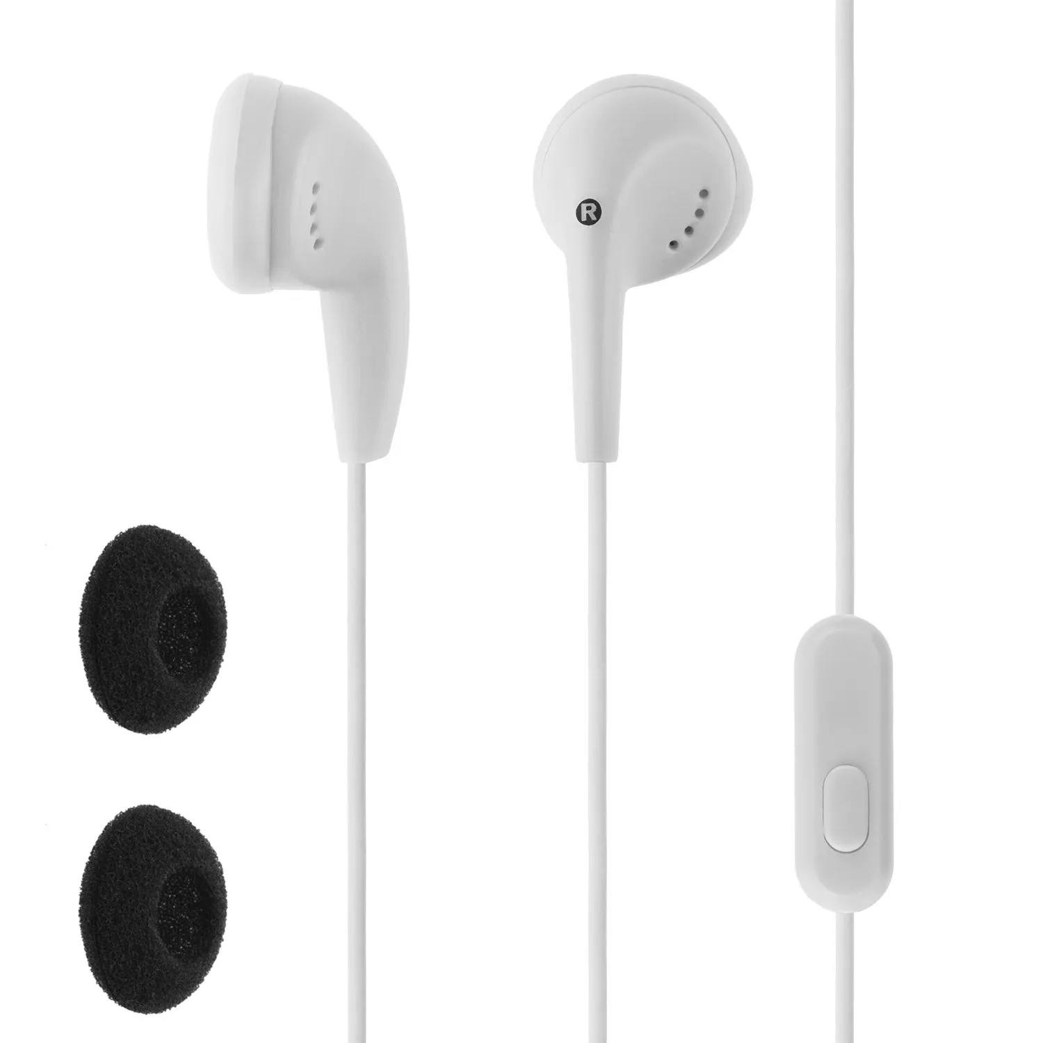 Circuit City Wired Stereo Earbuds with Microphone, 9mm Driver, White, In-Line Remote