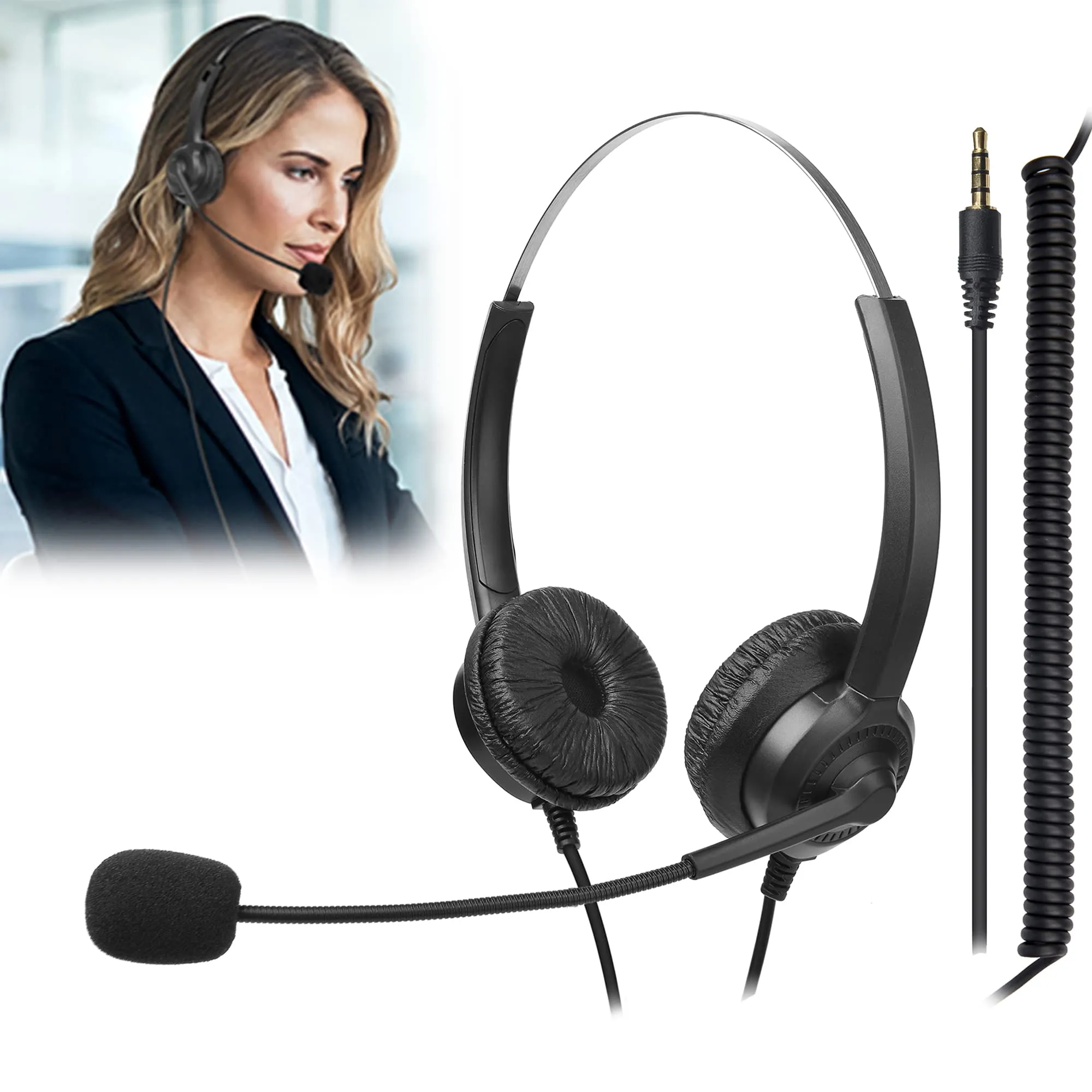 Computer Headset with Microphone, On-Ear 3.5mm Lightweight Headphones for Laptop & Call Center