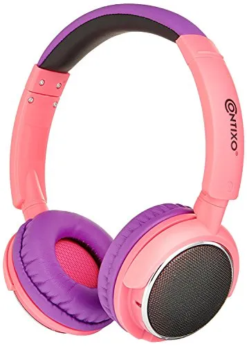 Contixo KB-300 Kid Safe Bluetooth Headphones, Volume Limiter, LED Lights, Pink & Purple Design