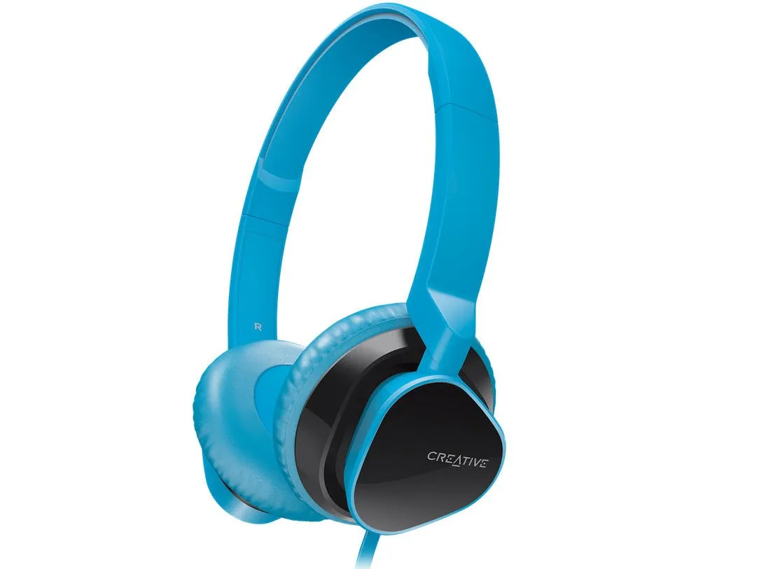 Creative HITZ MA2300 Blue On-Ear Headphone with 30mm Drivers, In-Line Remote & Mic