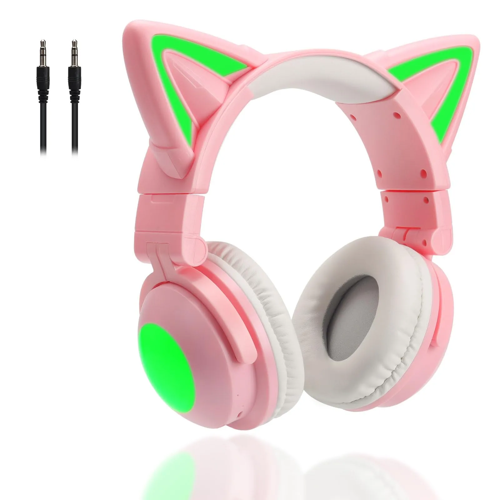 Cute Cat Ear Bluetooth Headphones, Pink, Over-Ear Wired/Wireless, LED Lights, Built-in Mic