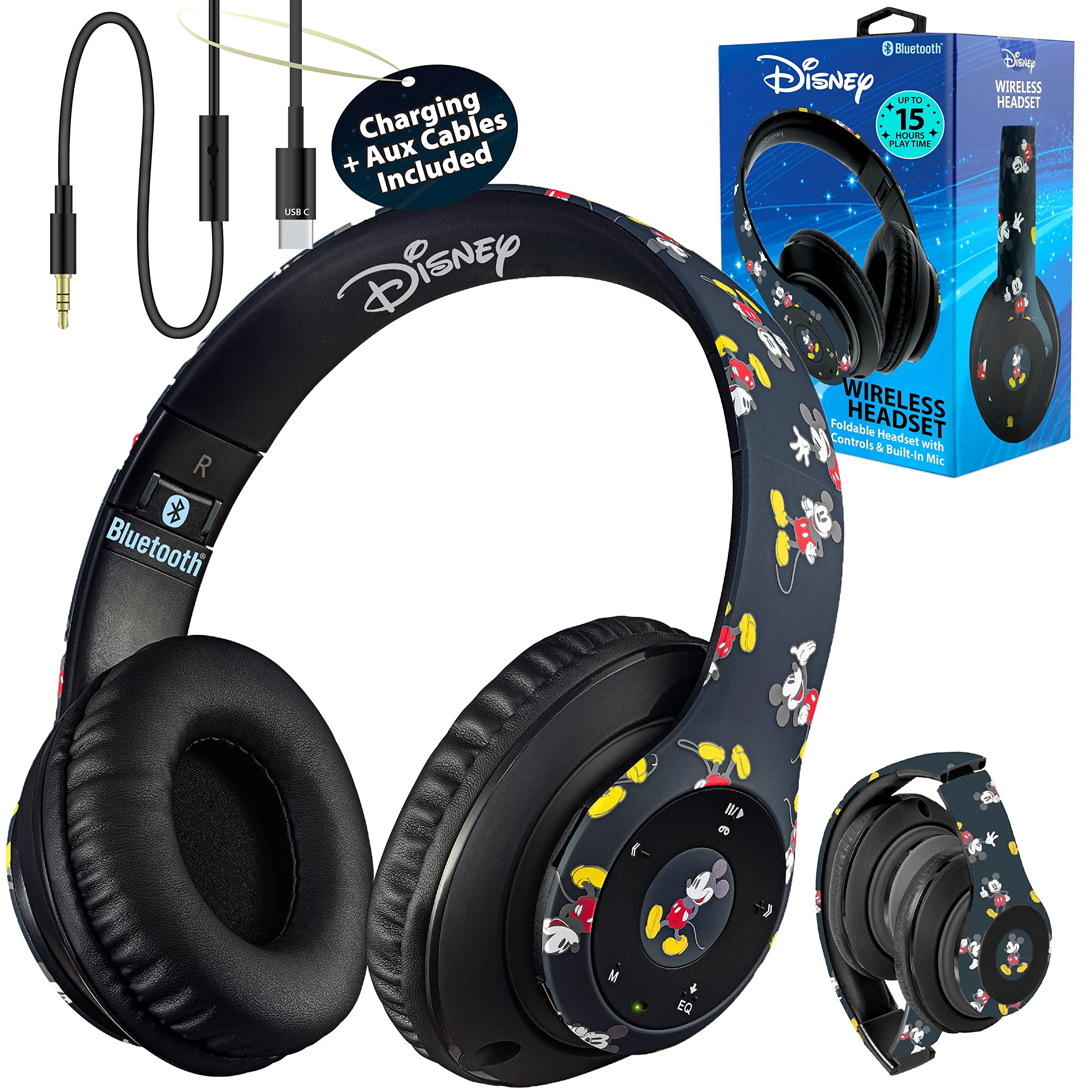 Disney Mickey Mouse Bluetooth Headphones - Wireless & Wired, Foldable with Built-in Microphone