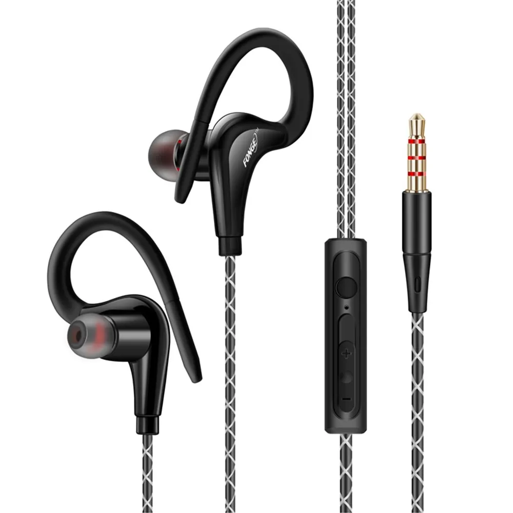 Docooler Wired Waterproof Earphones with Ear Hook, Stereo Super Bass Headphones, Black