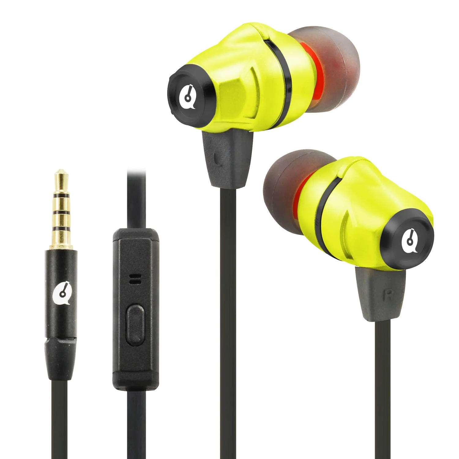 Dual Drivers Hybrid Earphone with Mic - Yellow, Hi-Res Stereo Sound, Tangle-Free Cable