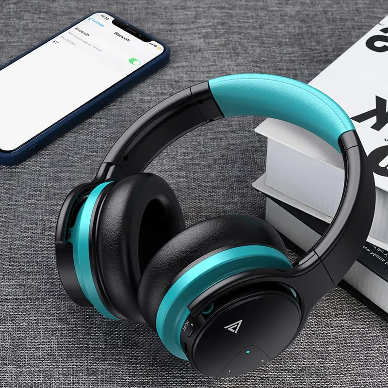 E7 BasicB Active Noise Cancelling Bluetooth Wireless Headphones, 30H Playtime, Cyanine