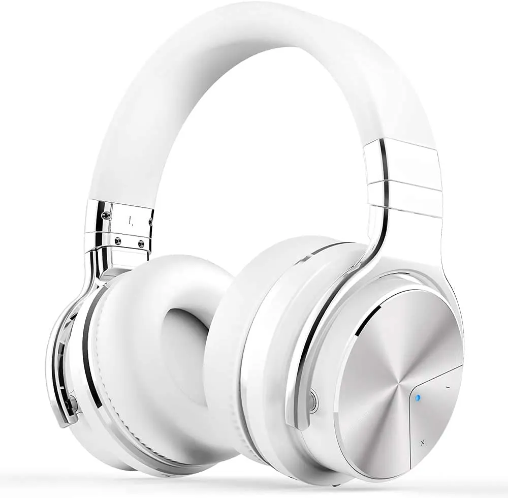 E7 PRO Active Noise Cancelling Bluetooth Headphones with Microphone, Deep Bass, White