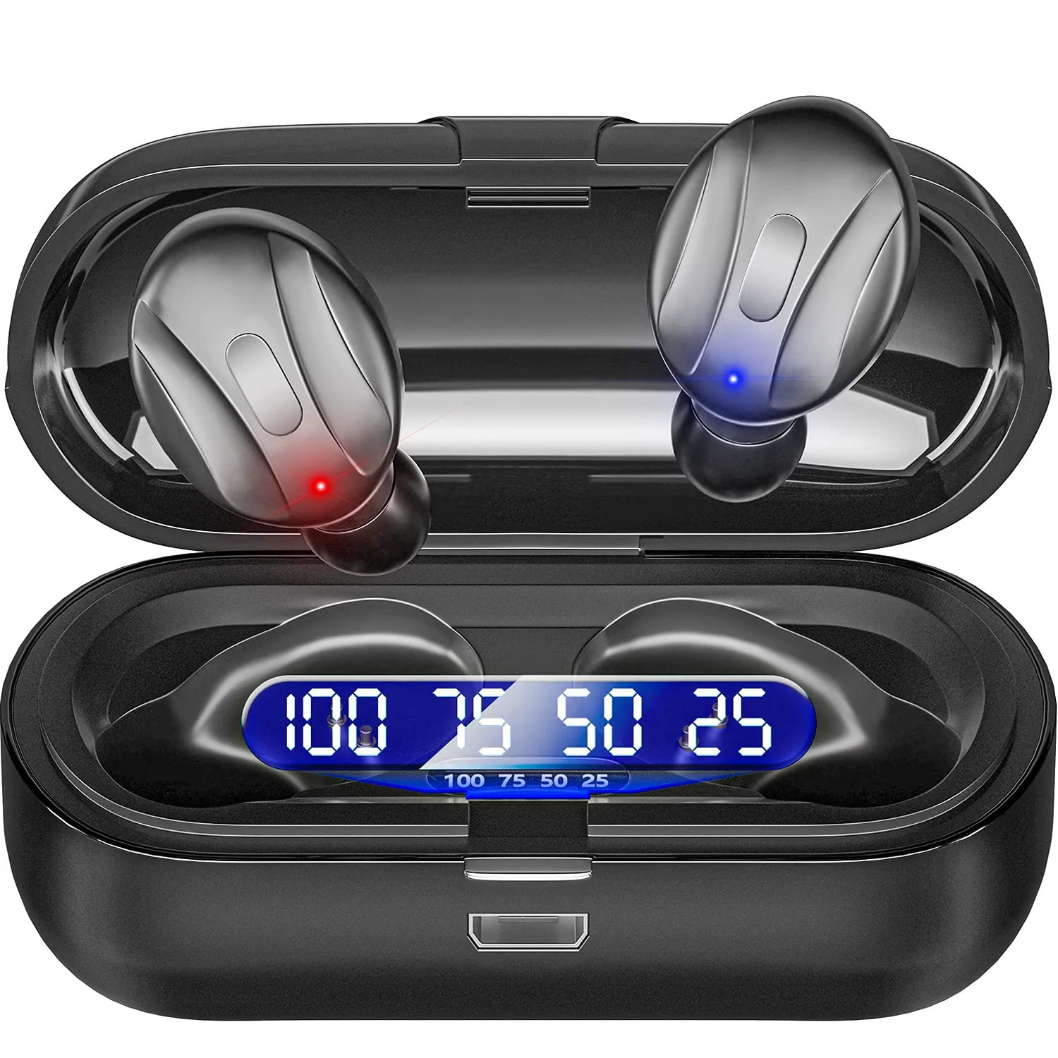 Earbuds 5.0 Mini Headphones, IPX5 Waterproof, Hi-Fi Stereo, Built-in Mic, Charging Case