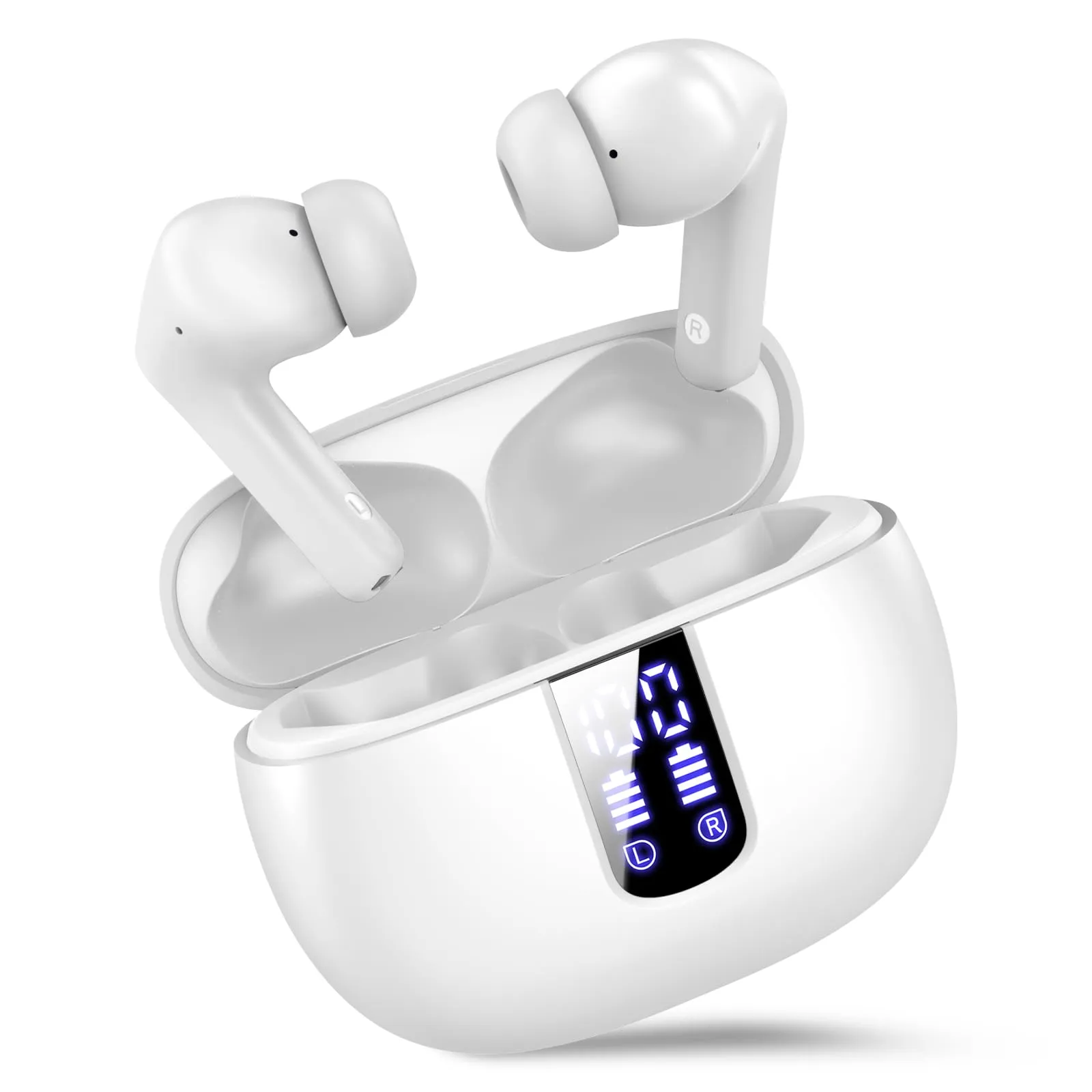 Earbuds Bluetooth Headphones with LED Power Display, Wireless Charging Case, IPX5 Waterproof