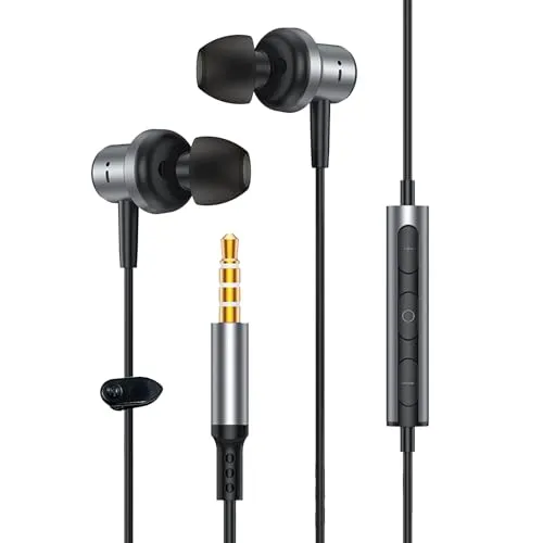 Earbuds Wired with Microphone, Lightweight In-Ear Headphones in Black by WOONITH