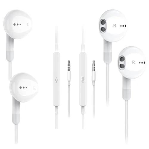 Earbuds with Microphone, Wired Earphones 3.5mm, Volume Control, Compatible with iPhone & Android