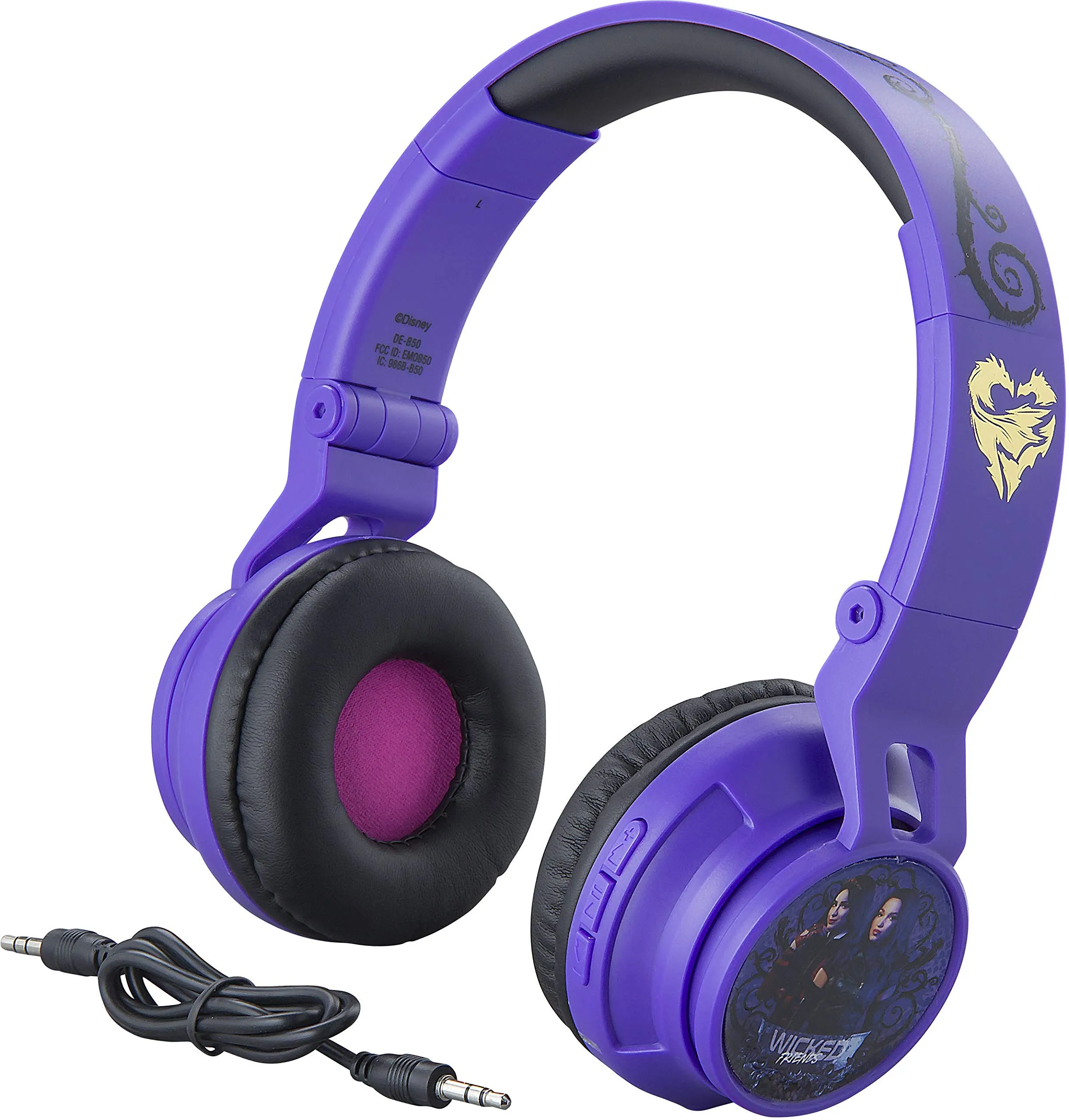 EKids Descendants Bluetooth Headphones for Kids - Wireless, Foldable, Rechargeable, Built-in Microphone