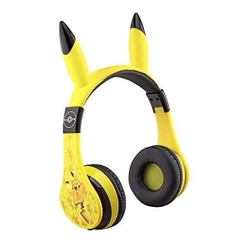 eKids Pokemon Bluetooth Headphones for Kids, Wireless with Microphone, Yellow, Volume Reduced