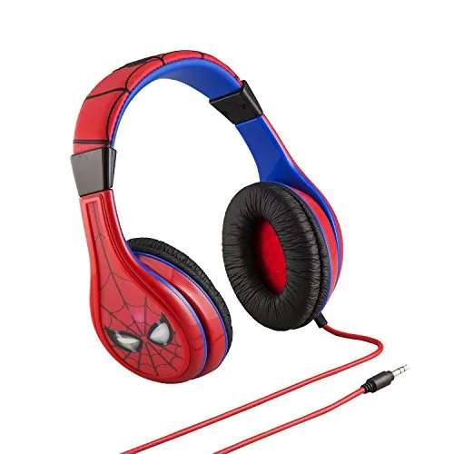 eKids Spiderman Kids Headphones - Adjustable, Tangle-Free, Stereo Sound, Volume Control, Wired