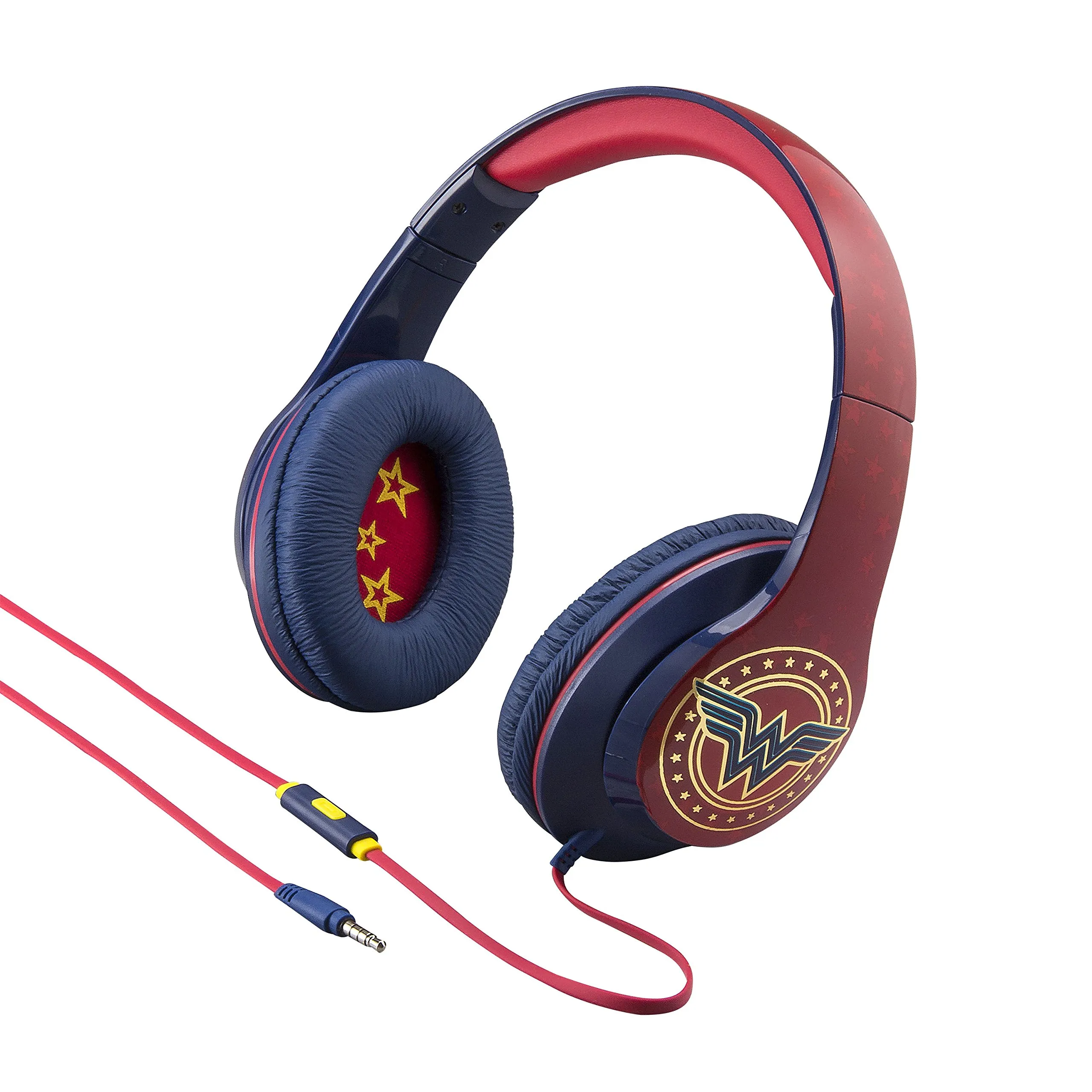 eKids Wonder Woman Over The Ear Headphones - Quality Sound, Inline Microphone, Black