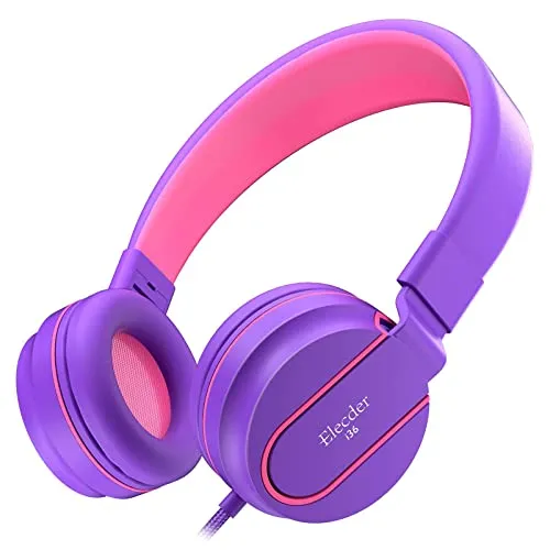 ELECDER i36 Kids Headphones Adjustable Foldable On-Ear Stereo Purple/Red for Cellphones & Tablets