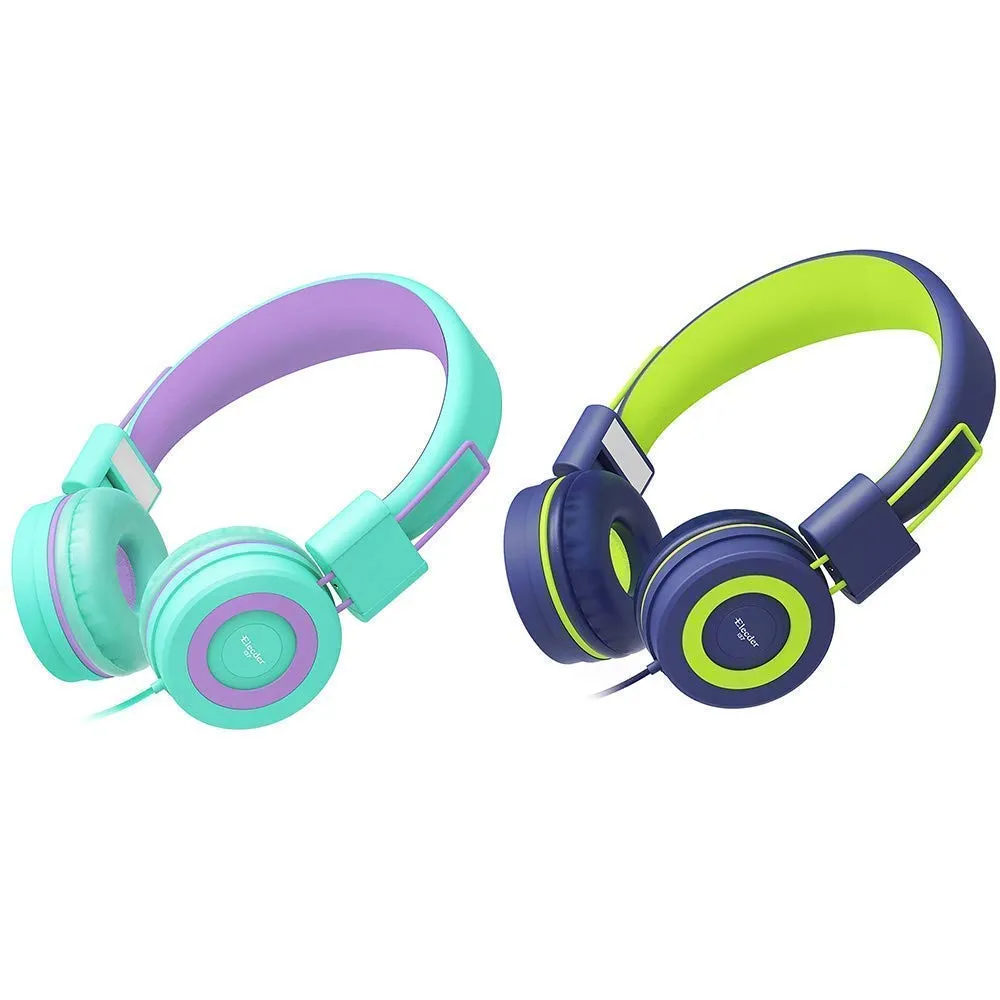 ELECDER Kids Headphones Bundle, Adjustable On-Ear, Foldable, Compatible with Cellphones, Tablets