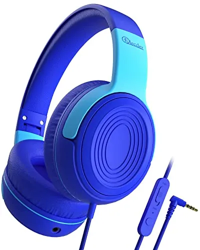 ELECDER Kids Headphones S8 Wired with Microphone, Adjustable 85dB/94dB Volume Limit, Navy/Blue