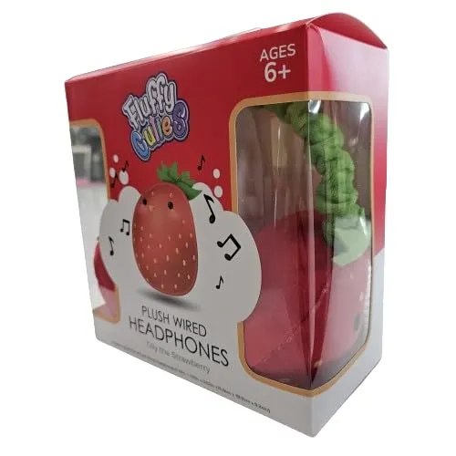 Fluffy Cuties Tilly The Strawberry Plush Wired Headphones - Lightweight, Comfortable, Compatible