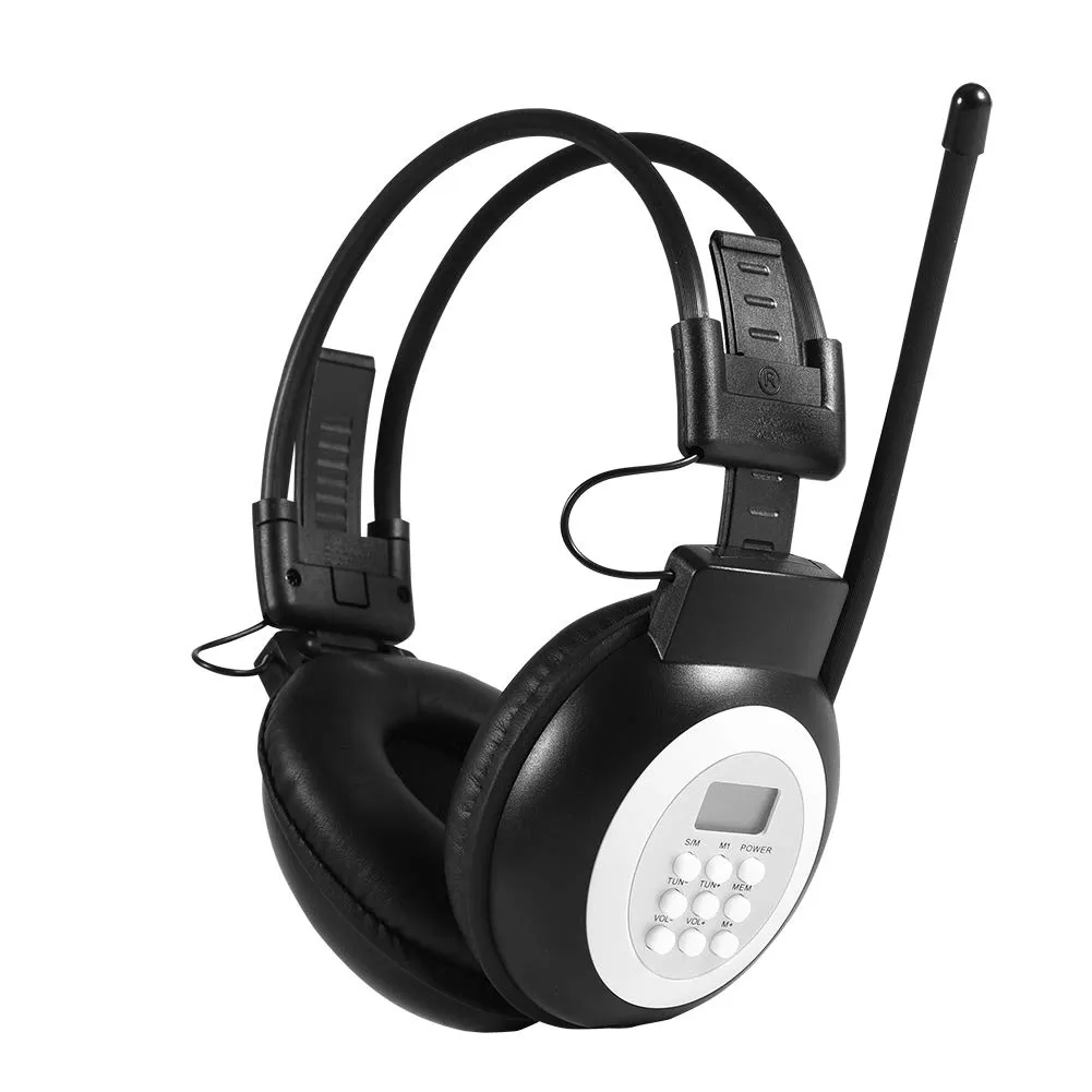 FM Radio Headphone with LCD Display, Foldable Wireless/Wired Stereo Noise-Cancelling Earmuff