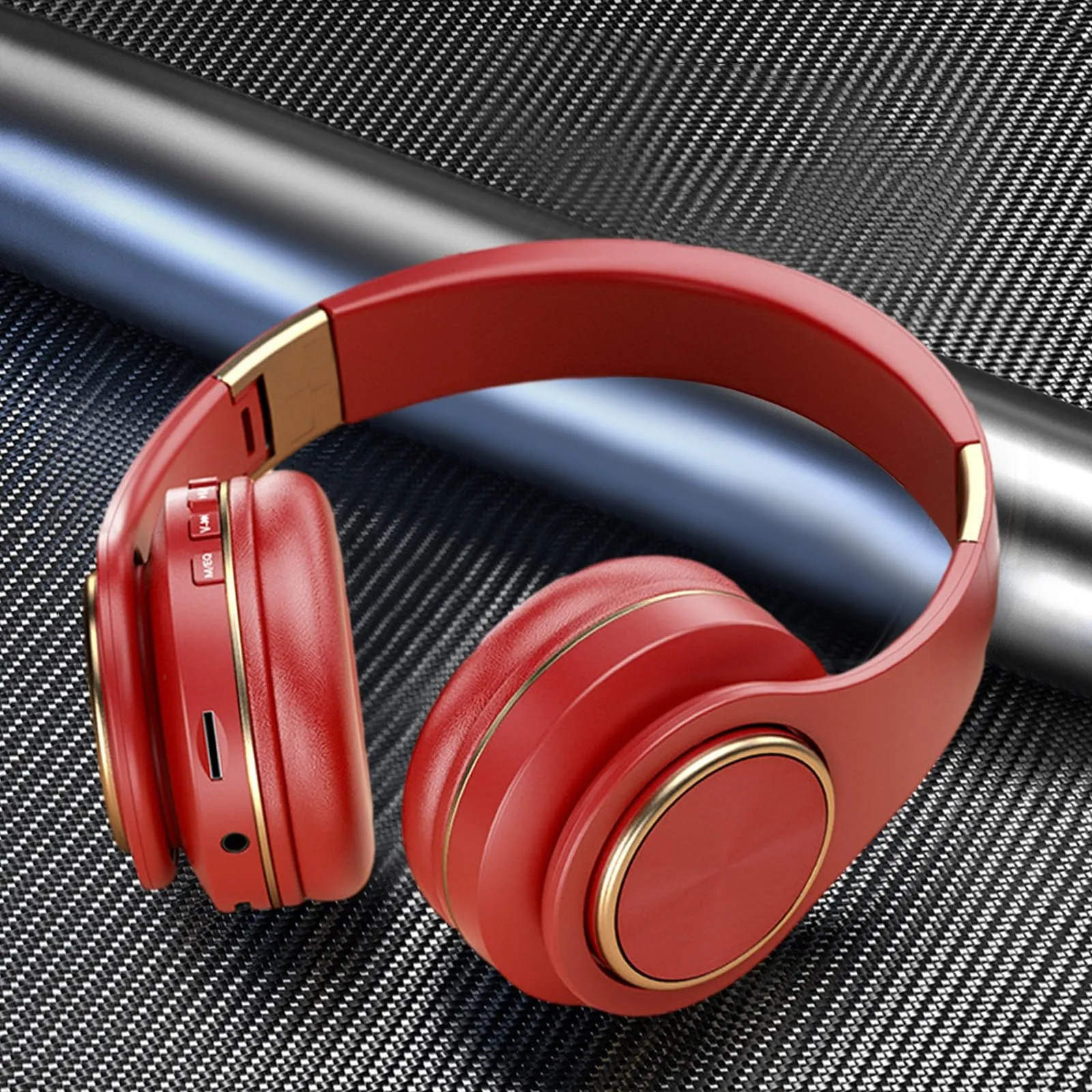 Foldable Red Bluetooth Headphones Over-Ear Noise Cancelling Wireless with 60 Hrs Battery Life