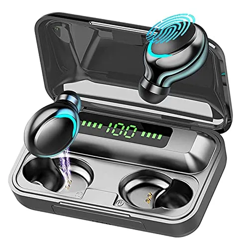 FSS Waterproof Bluetooth Earbuds with 2000mAh Charging Case, Touch Control, IPX8, Black