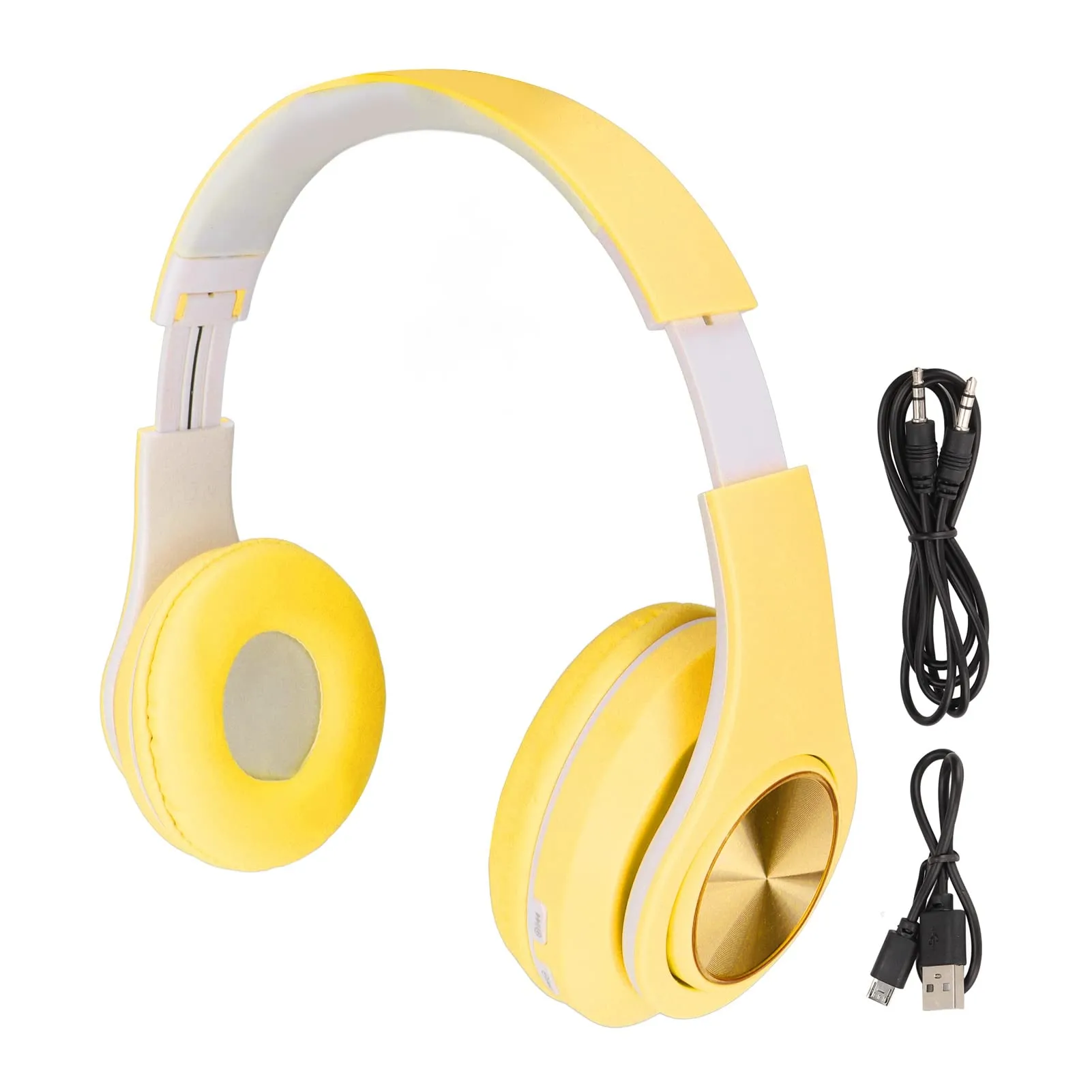 Gaming Headset, Noise Reduction Foldable Over Ear Bluetooth Headphones with RGB Lights (Yellow)