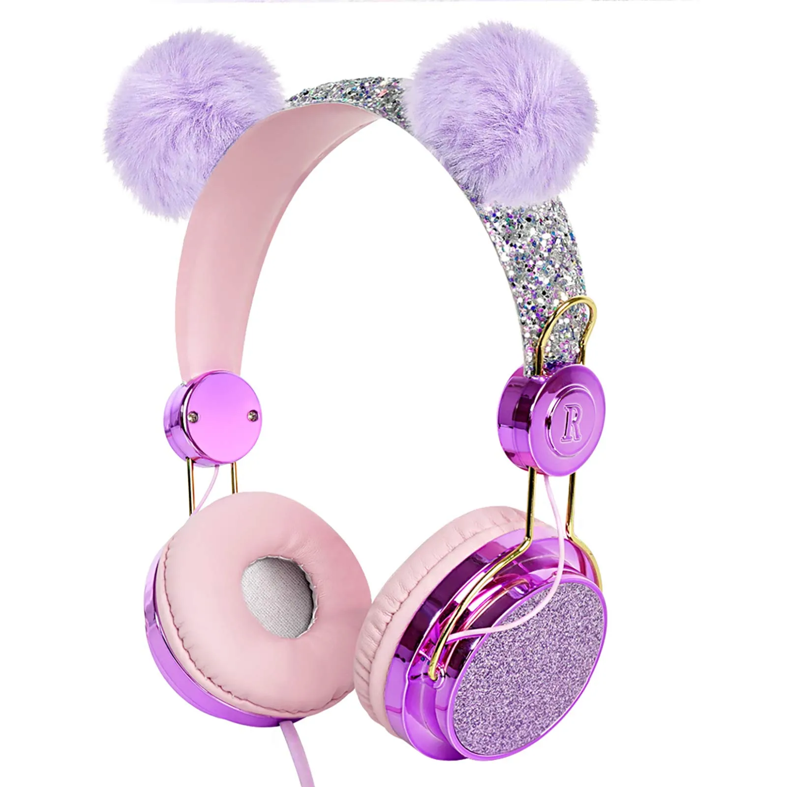 Geekria Purple Kids Headphones with Microphone, Lightweight On-Ear Headset for 5-12 Years