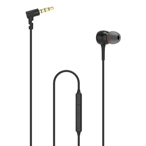 GEEKRIA Wired Stereo to Mono Single Earbud with Mic, 3.5mm Jack, Black