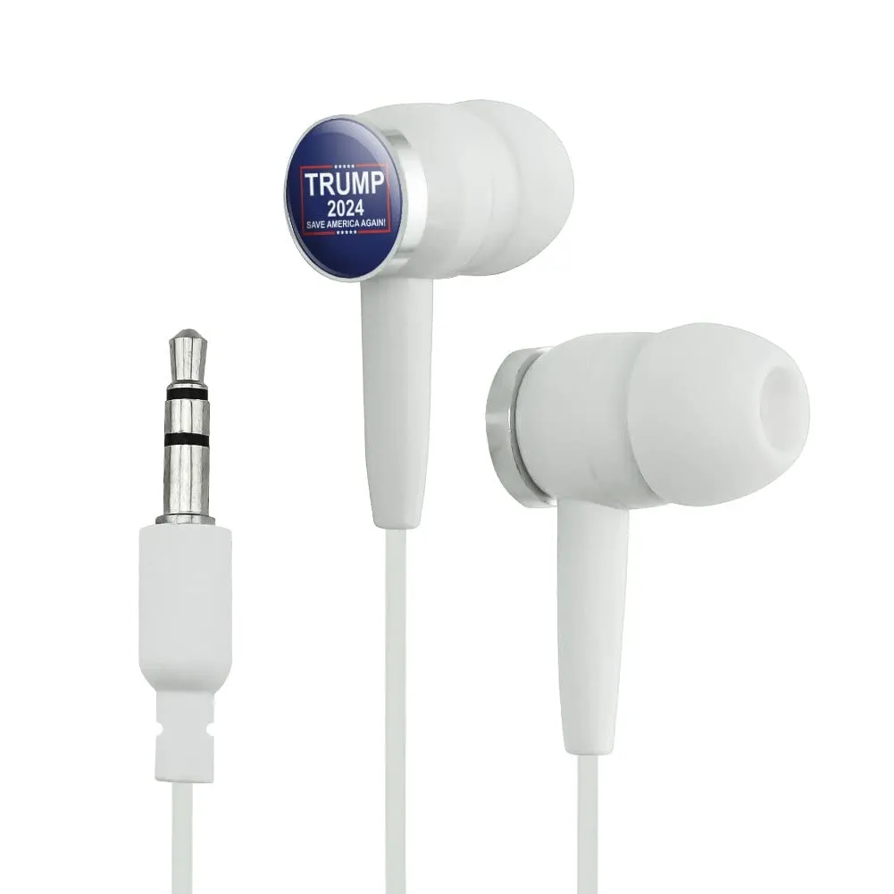 GRAPHICS & MORE Trump 2024 Novelty in-Ear Earbud Headphones - Ergonomic & Fun, Black/White