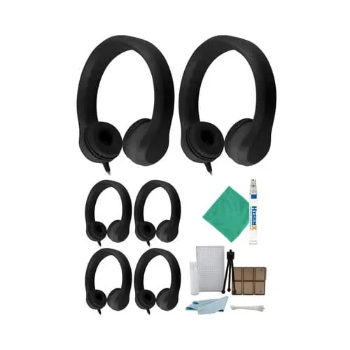 Hamilton Buhl Flex Stereo Foam Headphones (Black) with Cleaning Kit & Accessory Bundle