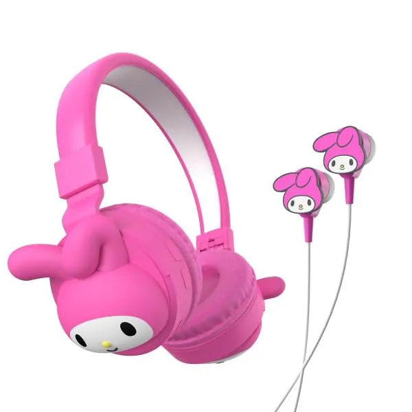 Hello Kitty 2-in-1 Wireless Bluetooth Headphones & Wired Earbuds - Adjustable, Foldable, Padded