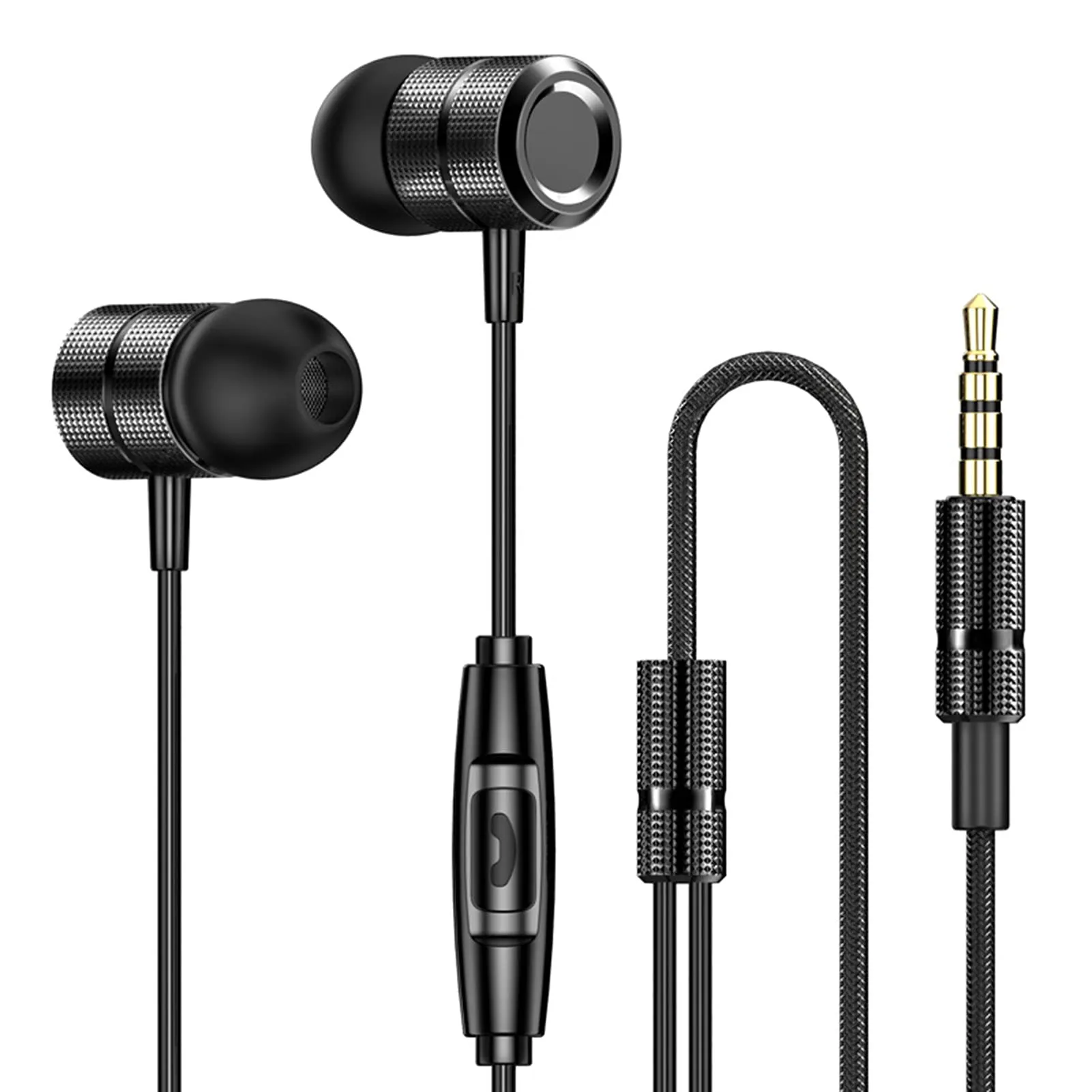 High-Fidelity Wired Earbuds with Noise Reduction, Lightweight TPE Silicone, Black, 1.2m Length