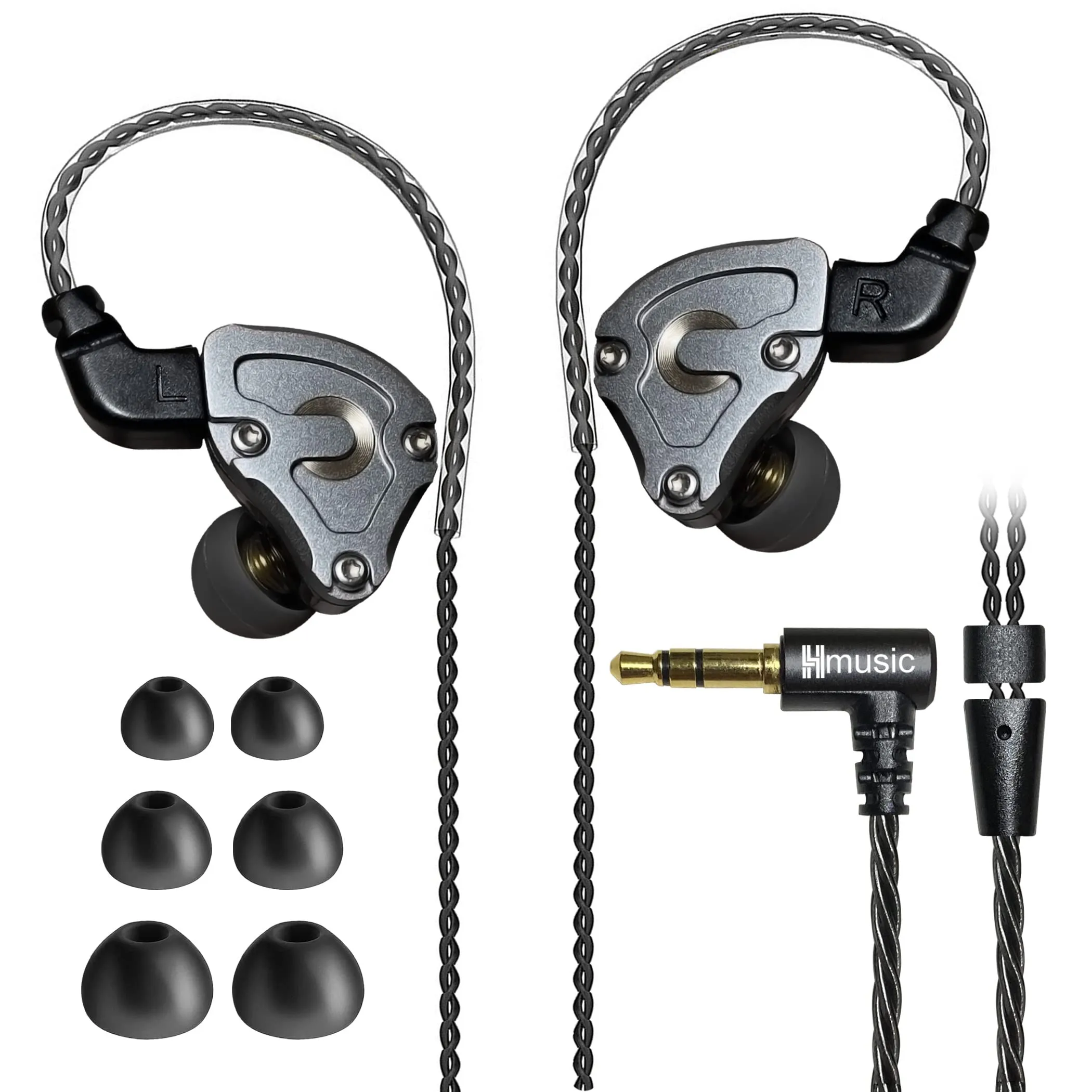 Hmusic IEM Headphones HiFi Stereo Wired Earphones with Detachable Cable and Noise Isolation