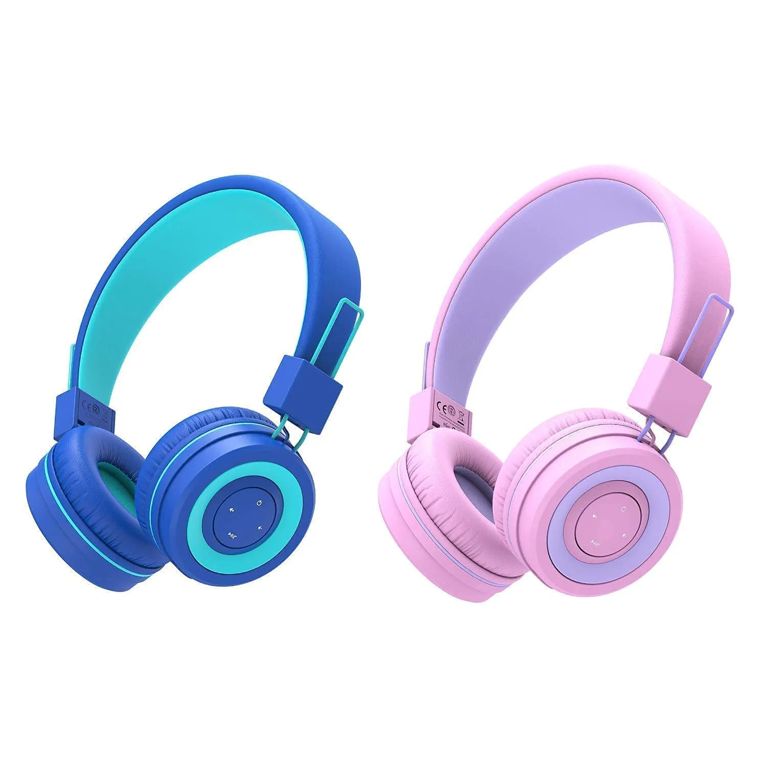 iClever BTH02 Kids Wireless Headphones Bundle, 22H Playtime, Bluetooth 5.0, Stereo Sound, Blue&Pink