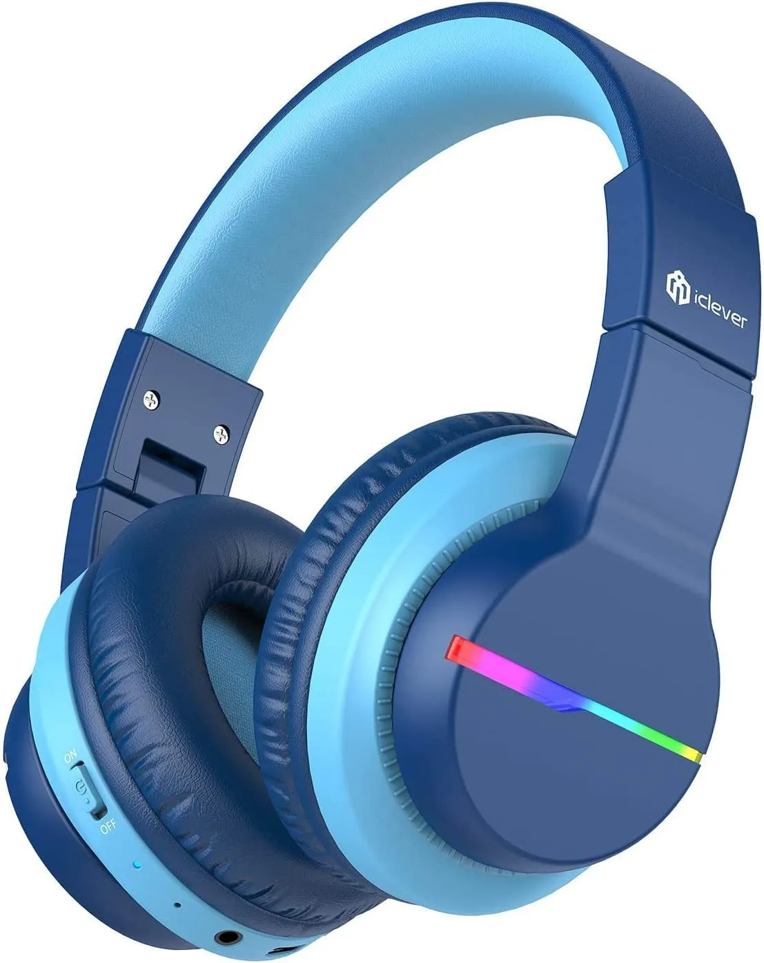 iClever BTH12 Kids Bluetooth Headphones with LED Lights, 85H Playtime, Volume Limited, Blue