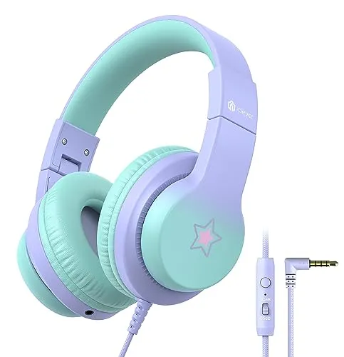 iClever HS19S Kids Headphones with Mic, 85/94dB Volume Limiter, Foldable for iPad/Tablet