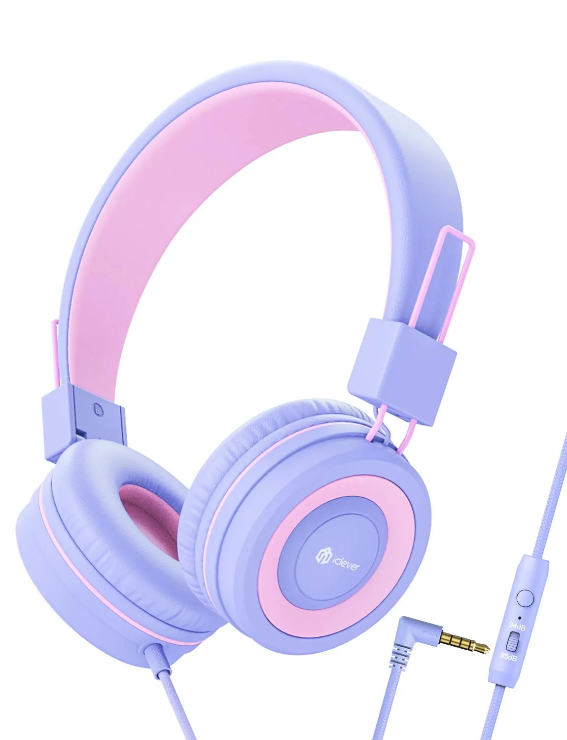 iClever Kids Headphones for Girls - 85/94dB Volume Control, Adjustable, Foldable, Purple