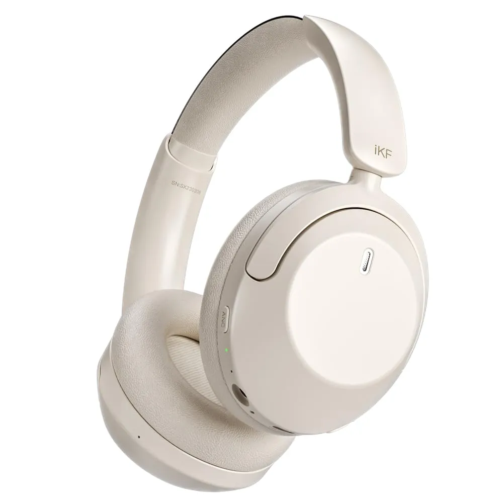 iKF-T3 Bluetooth 5.4 Noise Cancelling Headphones - 125H Playtime, Deep Bass, Foldable, Beige