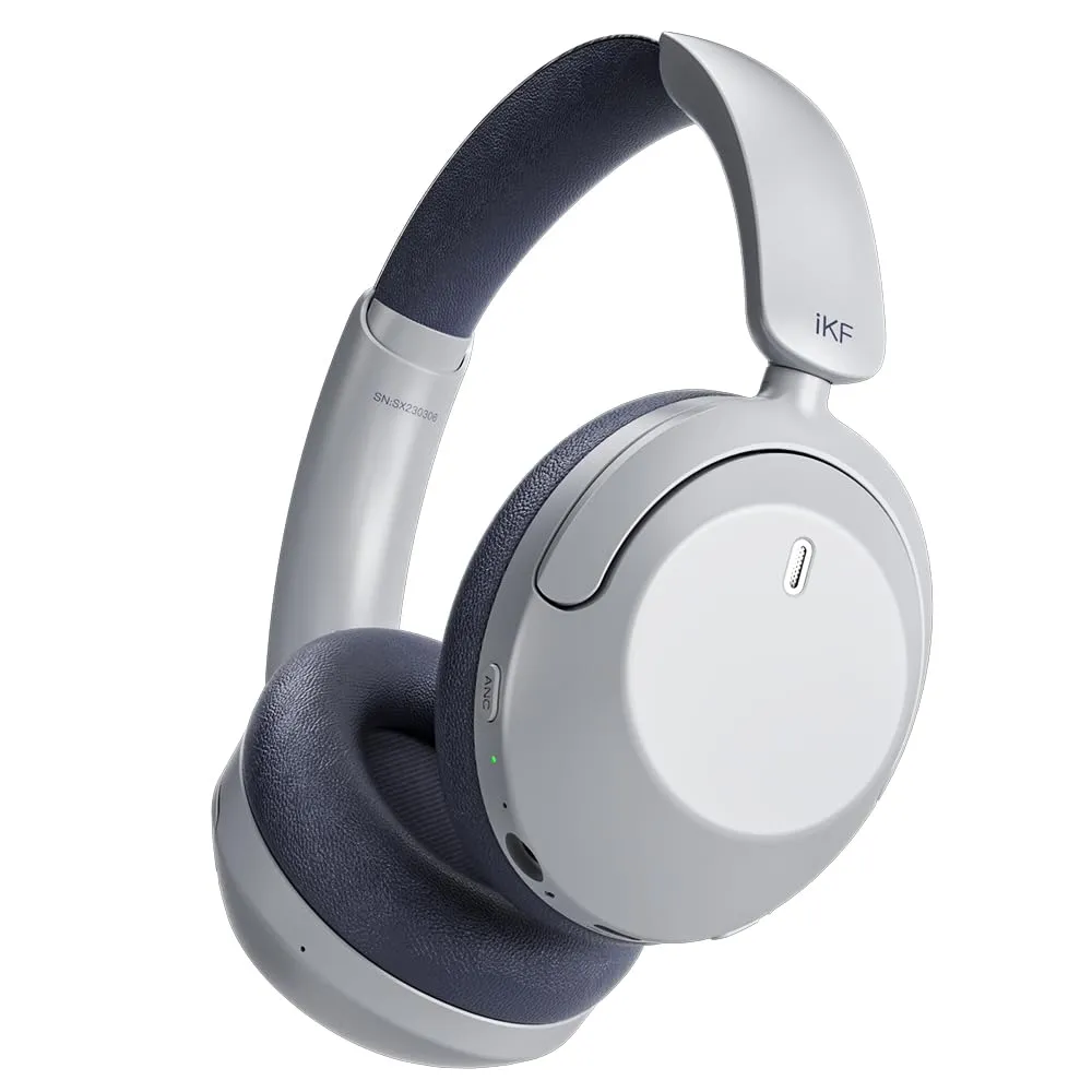 iKF-T3 Noise Cancelling Bluetooth Headphones, 125H Playtime, Grey, Over Ear, Deep Bass, Foldable