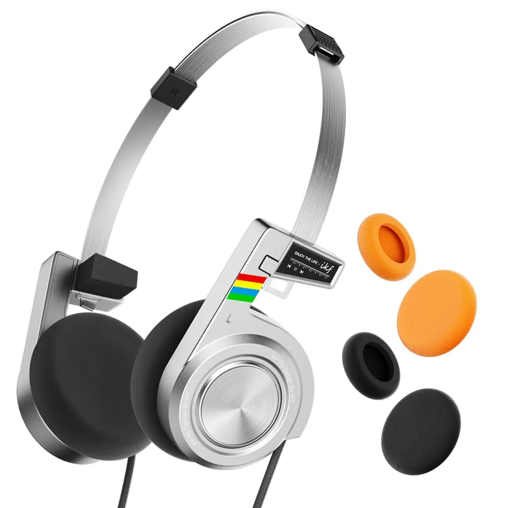 iKF R3 Classic Retro Bluetooth V5.4 Headphones, 60H Playtime, Noise Isolation, Silvery Design