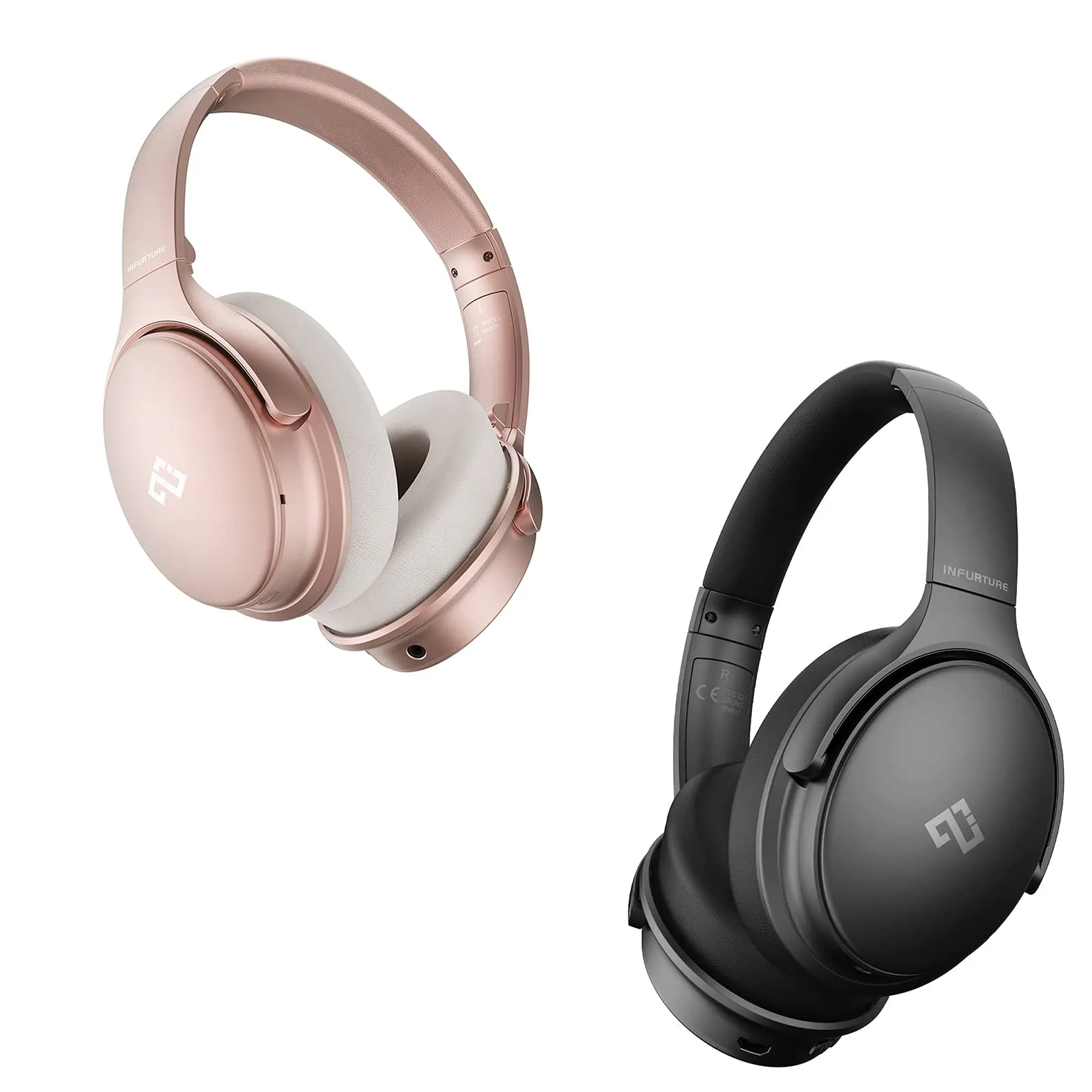 INFURTURE Active Noise Cancelling Headphones, Wireless Over Ear Bluetooth in Black and Pink