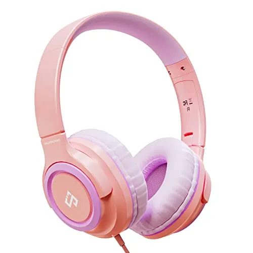 INFURTURE Kids Headphones with Microphone, Volume Limit 94dB, Lightweight, Foldable, Wired